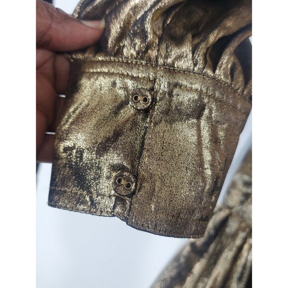 la Joie 18W Button Front Closure Gold Tiered Free Flowing Midi or Maxi Dress - Picture 7 of 15